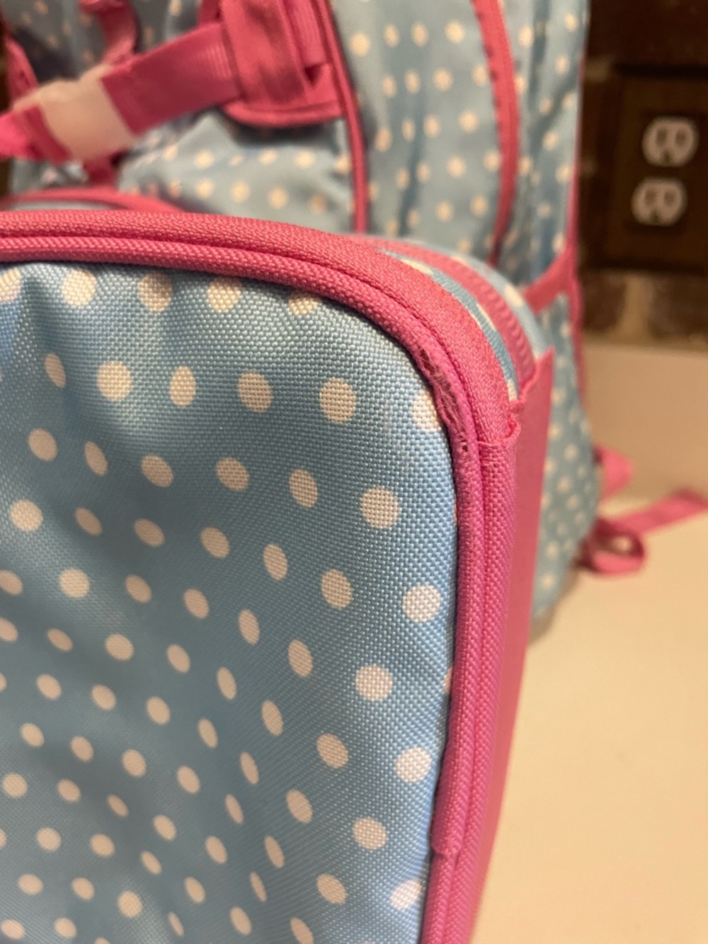 Pottery Barn Kids Blue Polka Dot Backpack & Lunch Bag with Pink Trim - Picture 6 of 10
